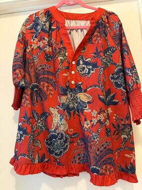 Red Floral Boho Tunic Top
